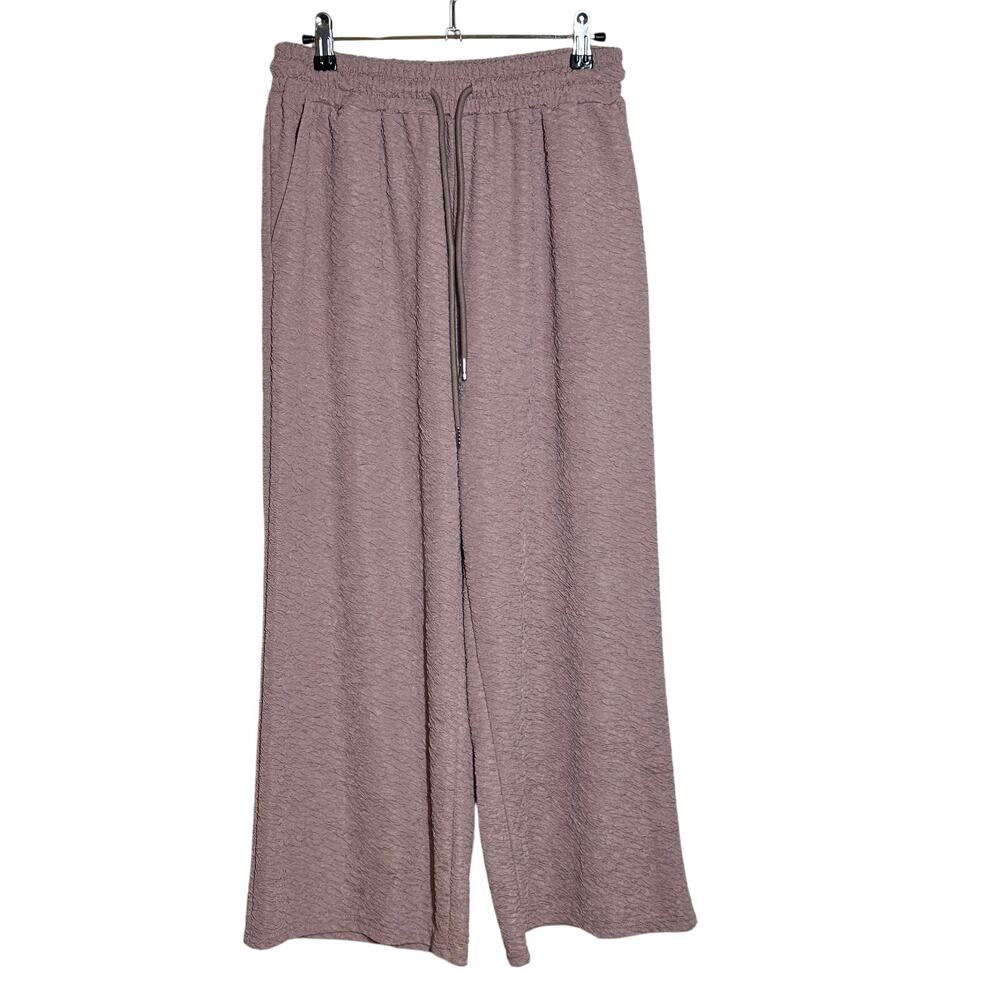 Double Take Dusty Rose Pink Textured Cropped Drawstring Pants Sz M